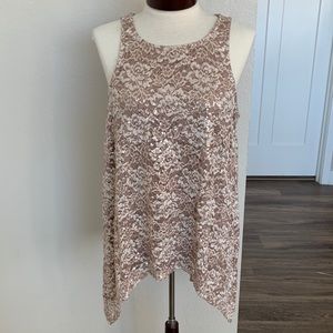 BOSTON PROPER champagne beige lace sequins tan sleeveless blouse